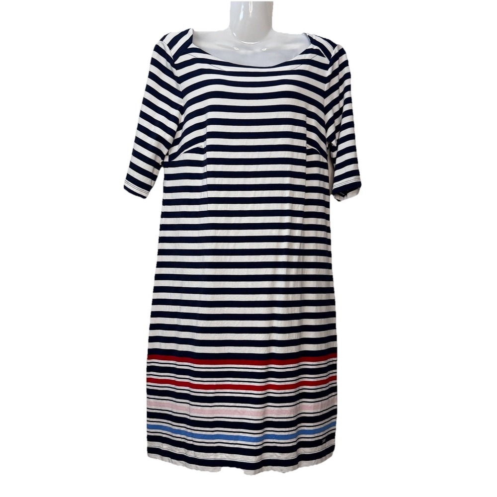 Tommy Hilfiger Women's Cs Pink & Navy Blue Striped Polo Dress Size Small Round